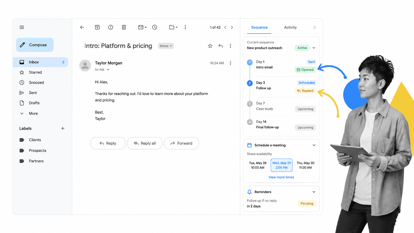 Gmail extension workflow illustration for Mixmax