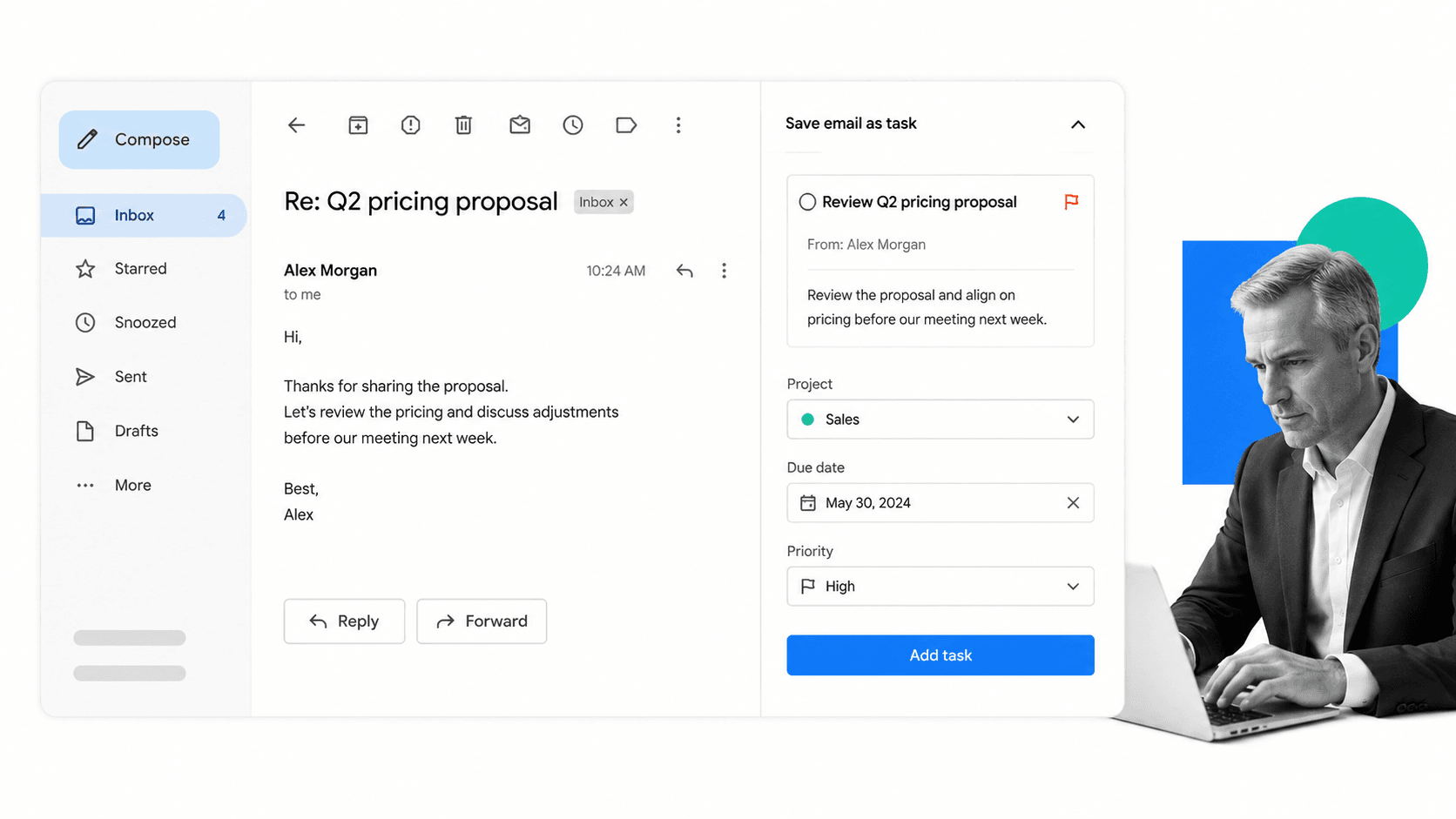 Gmail extension workflow illustration for Todoist for Gmail