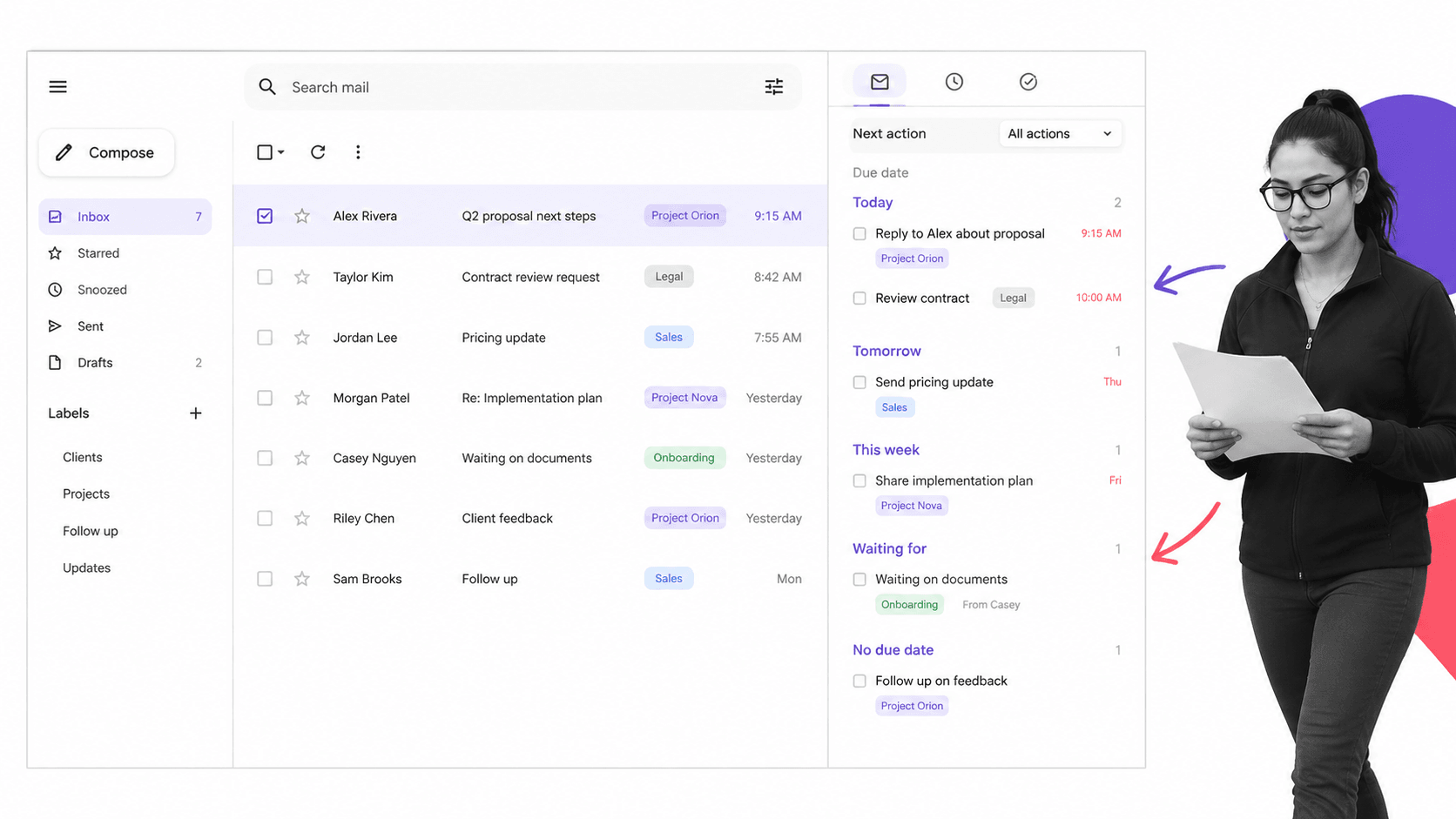 Gmail extension workflow illustration for ActiveInbox