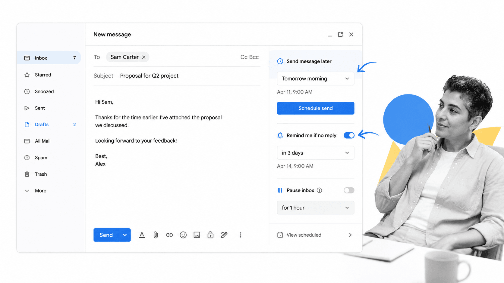 Gmail extension workflow illustration for Boomerang for Gmail