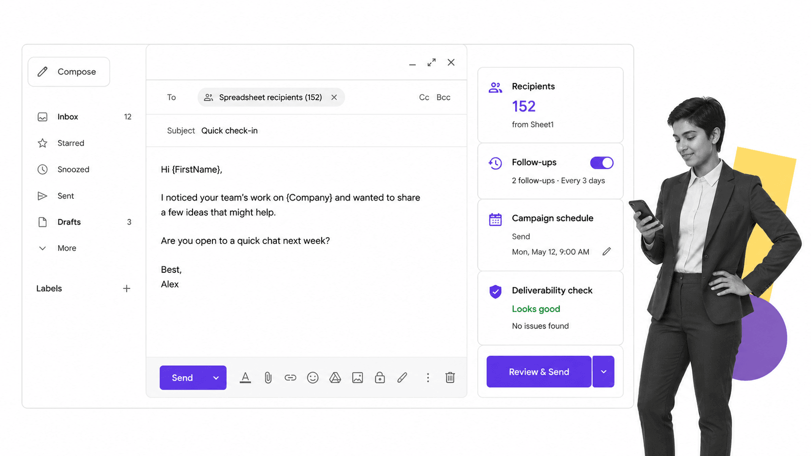 Gmail extension workflow illustration for GMass