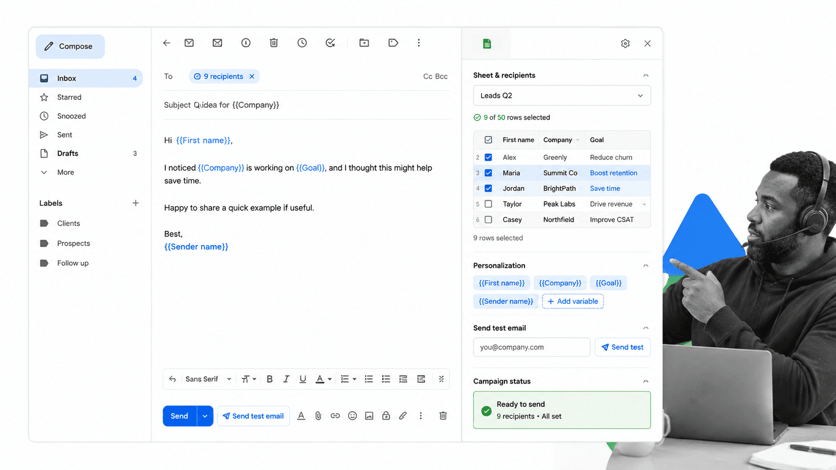 Gmail extension workflow illustration for Yet Another Mail Merge