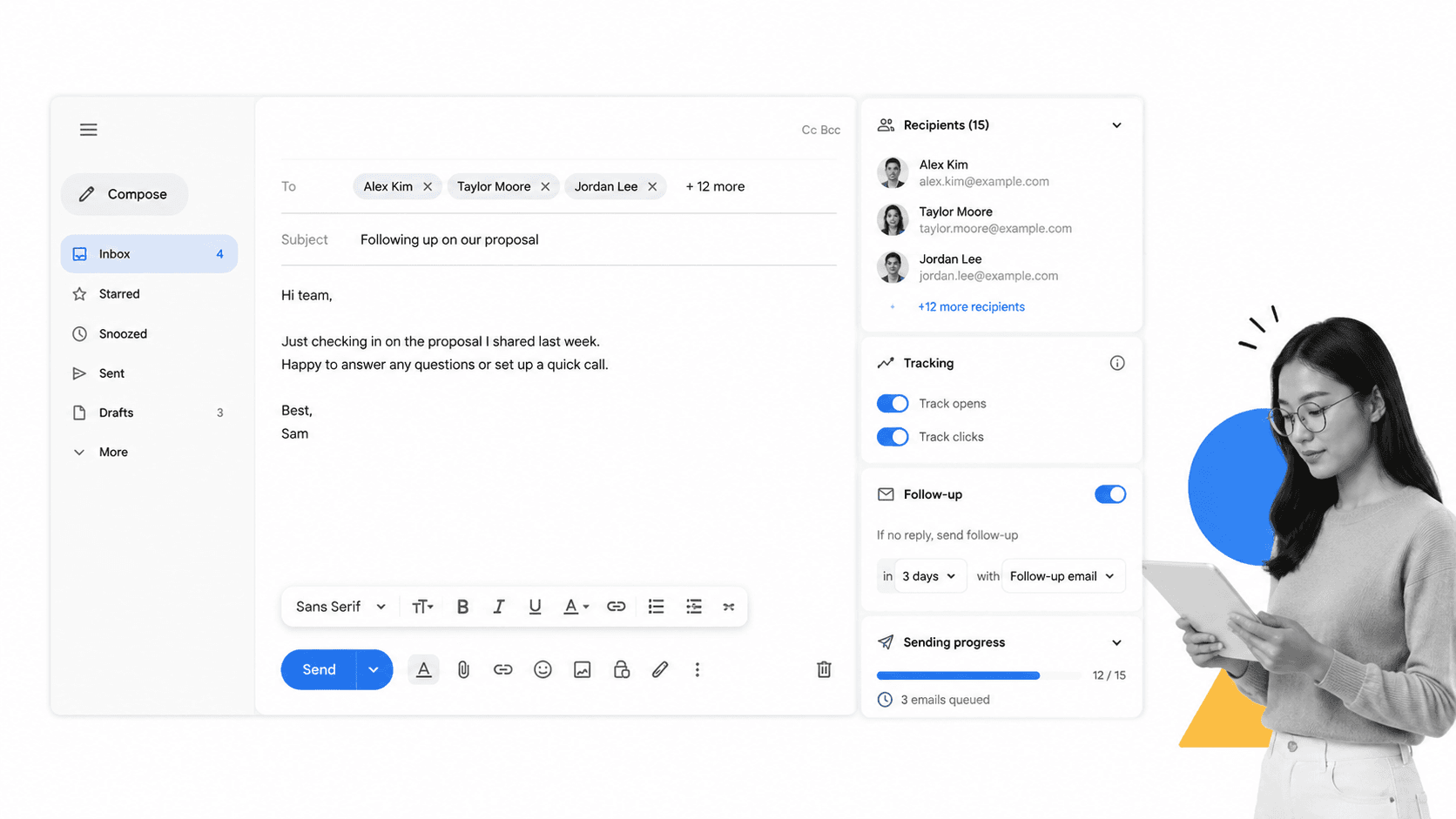 Gmail extension workflow illustration for Mailmeteor
