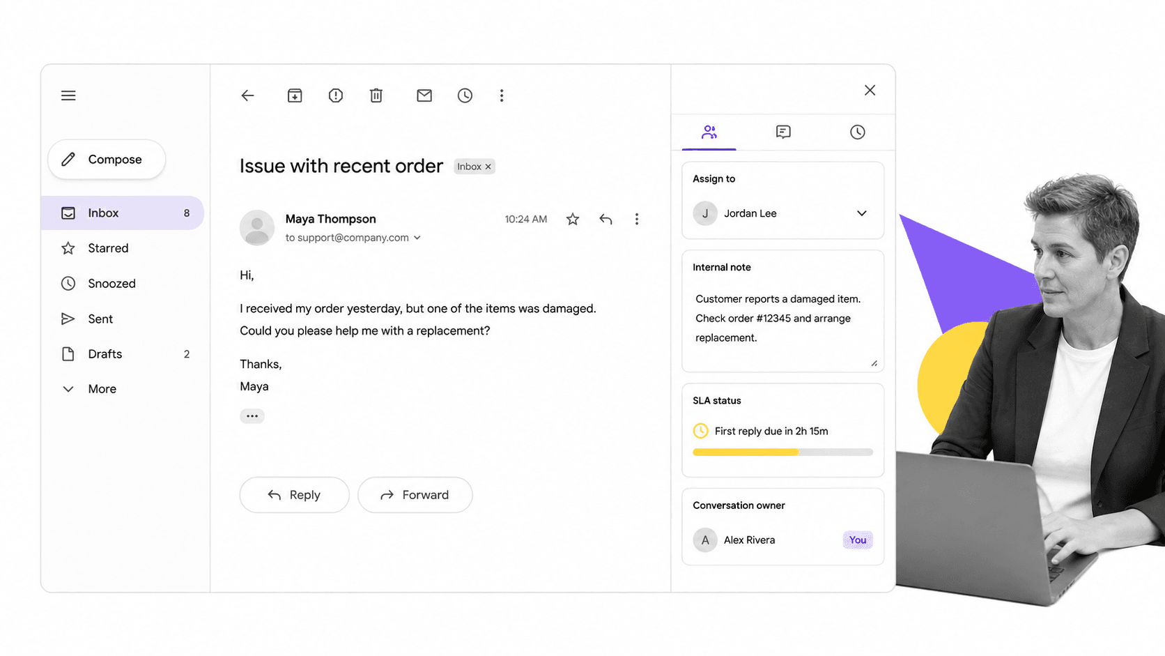 Gmail extension workflow illustration for Hiver