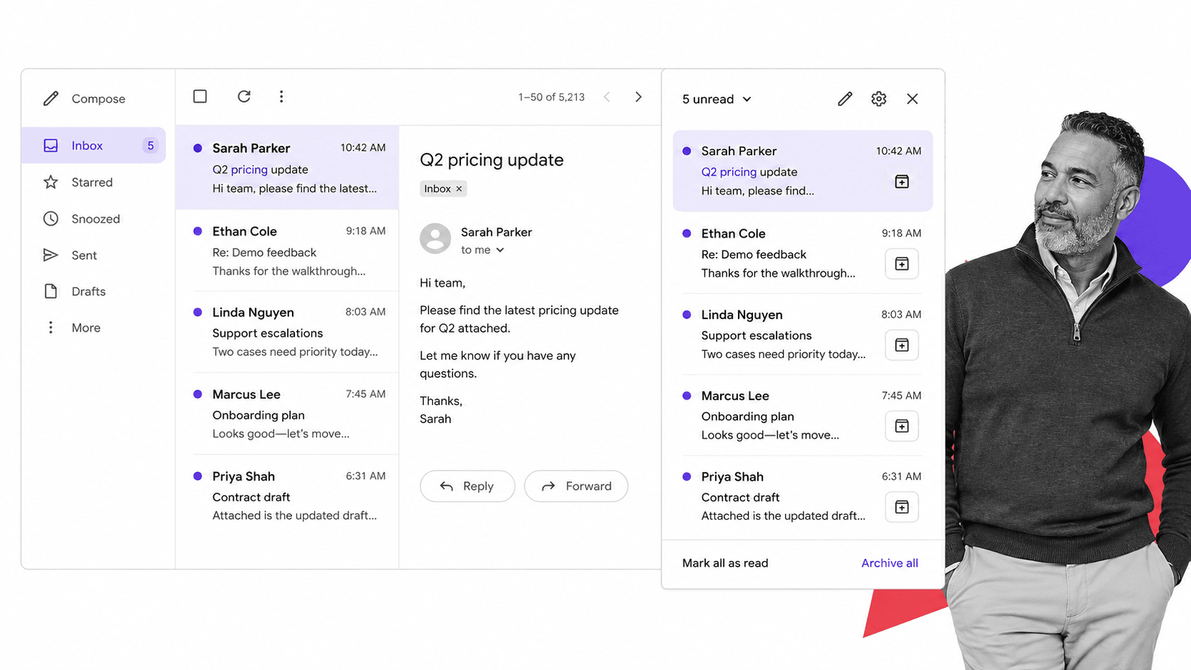 Gmail extension workflow illustration for Checker Plus for Gmail
