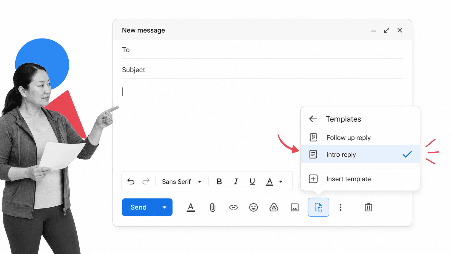 Gmail tip 12 inline visual showing a focused email productivity surface with a black and white operator.