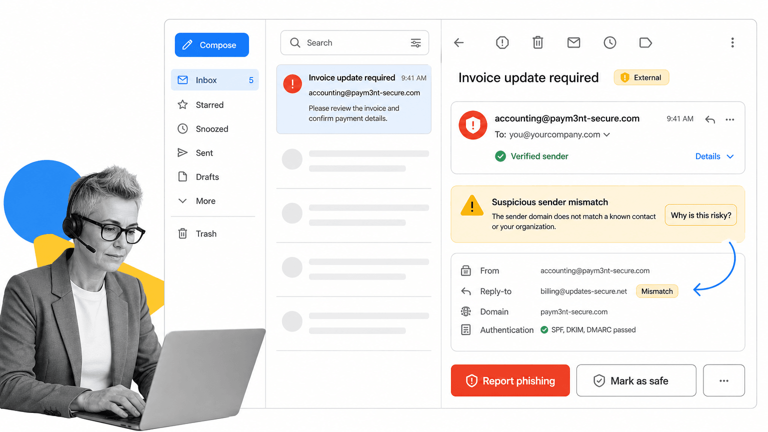 Gmail tip 13 inline visual showing a focused email productivity surface with a black and white operator.
