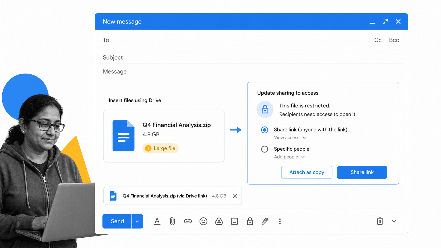 Gmail tip 17 inline visual showing a focused email productivity surface with a black and white operator.
