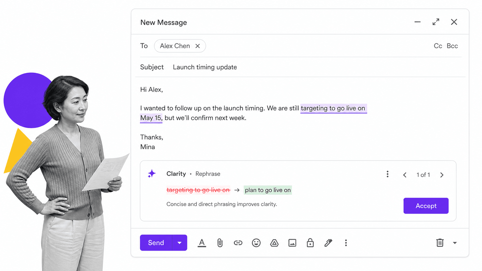 Gmail tip 20 inline visual showing a focused email productivity surface with a black and white operator.