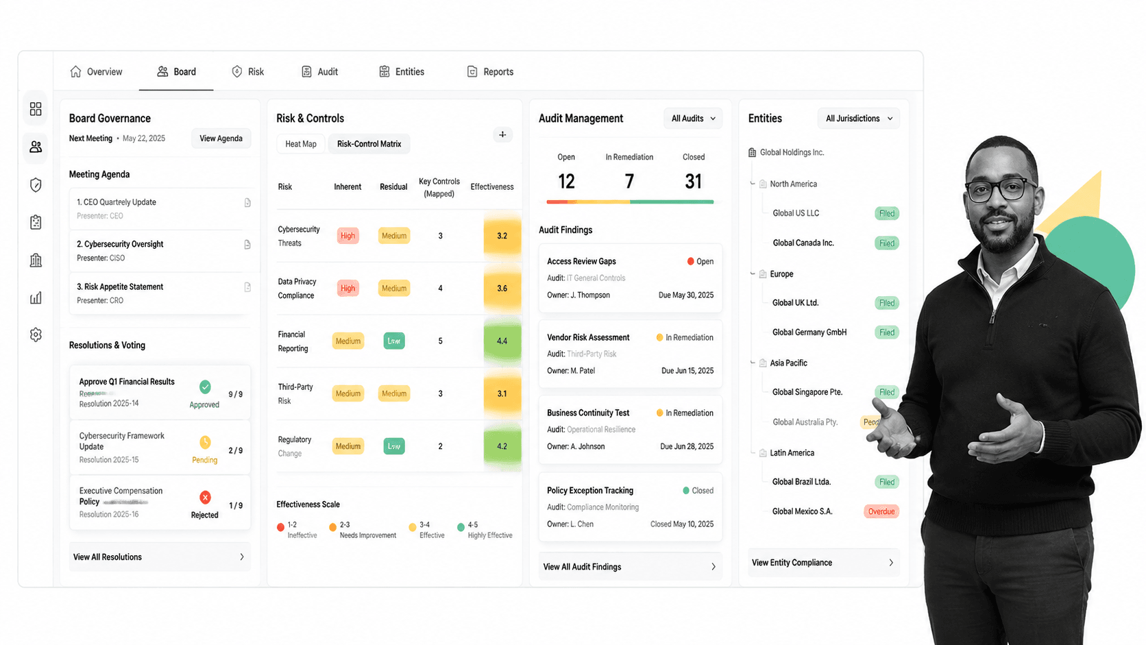 Diligent GRC platform interface for governance risk and compliance management