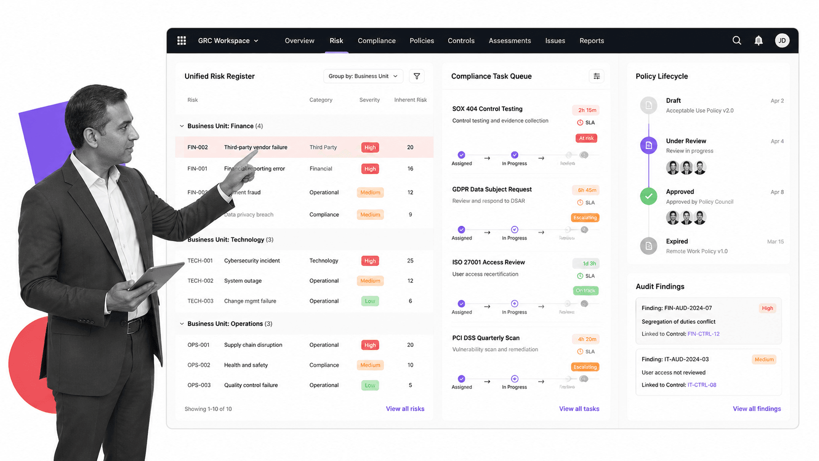 ServiceNow GRC GRC platform interface for governance risk and compliance management