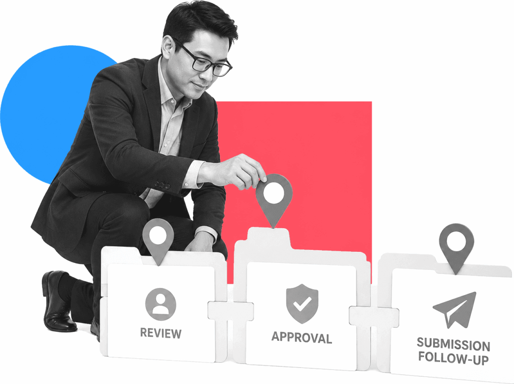 An insurance operations manager adds evidence markers to a rate filing workflow timeline.