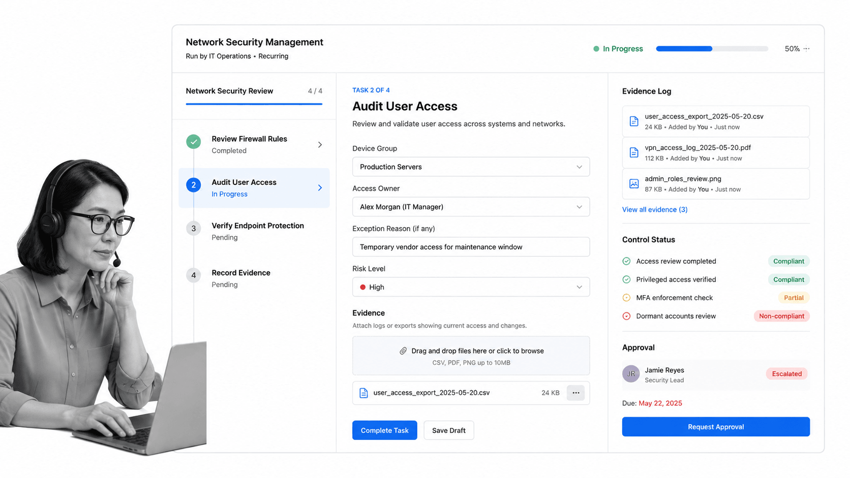Process Street workflow screen for Network Security Management
