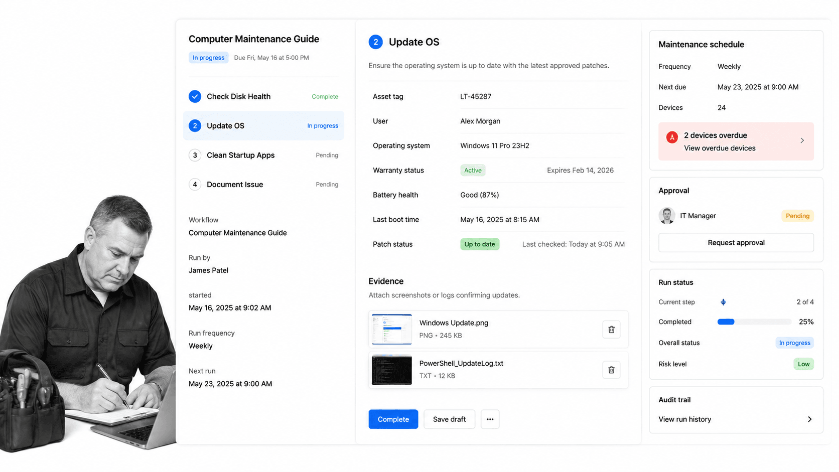 Process Street workflow screen for Computer Maintenance Guide