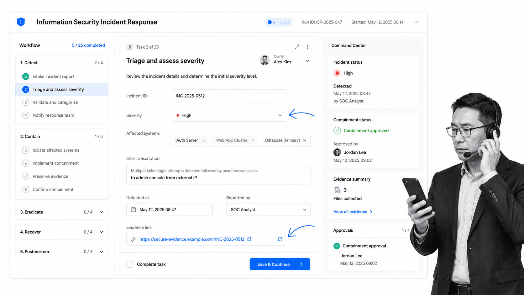 Process Street workflow screen for Information Security Incident Response
