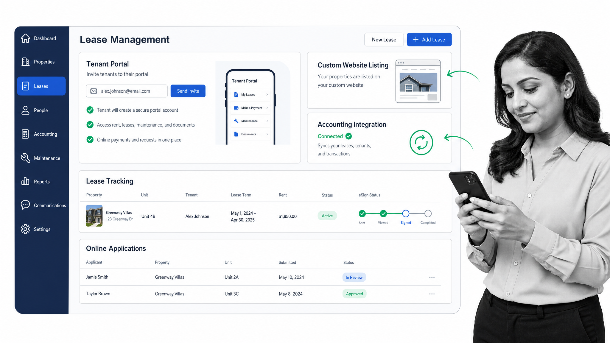 DoorLoop lease management software interface showing tenant portal setup.