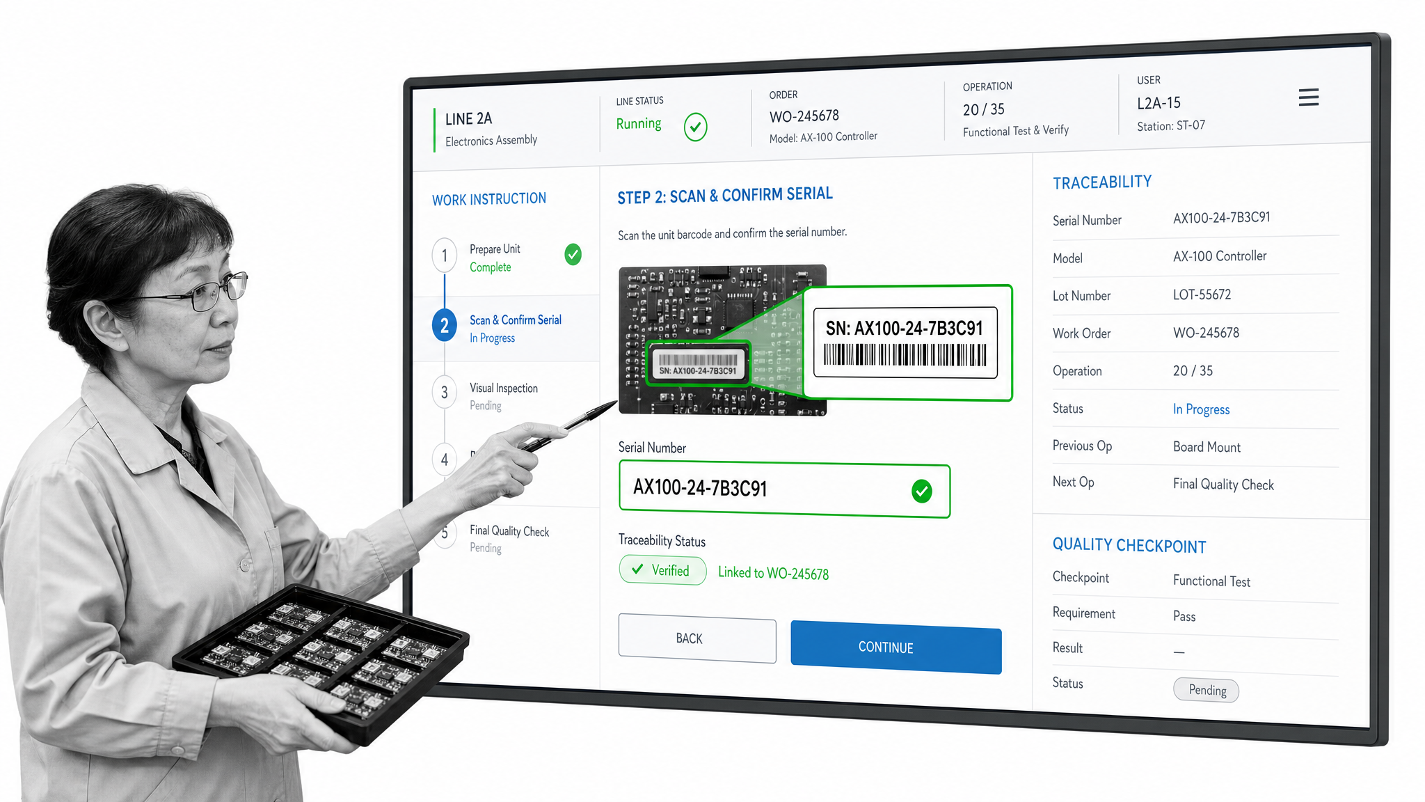 FactoryLogix MES manufacturing management software interface for production teams