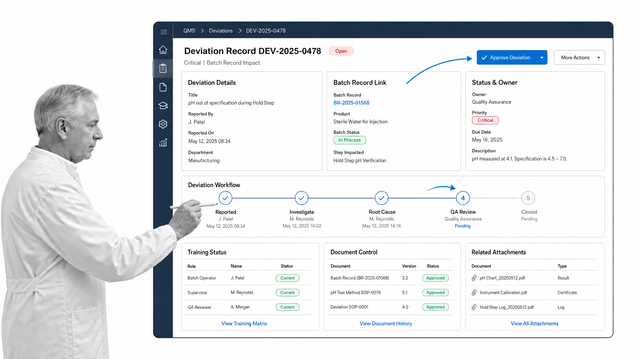 MasterControl Manufacturing Excellence manufacturing management software interface for production teams