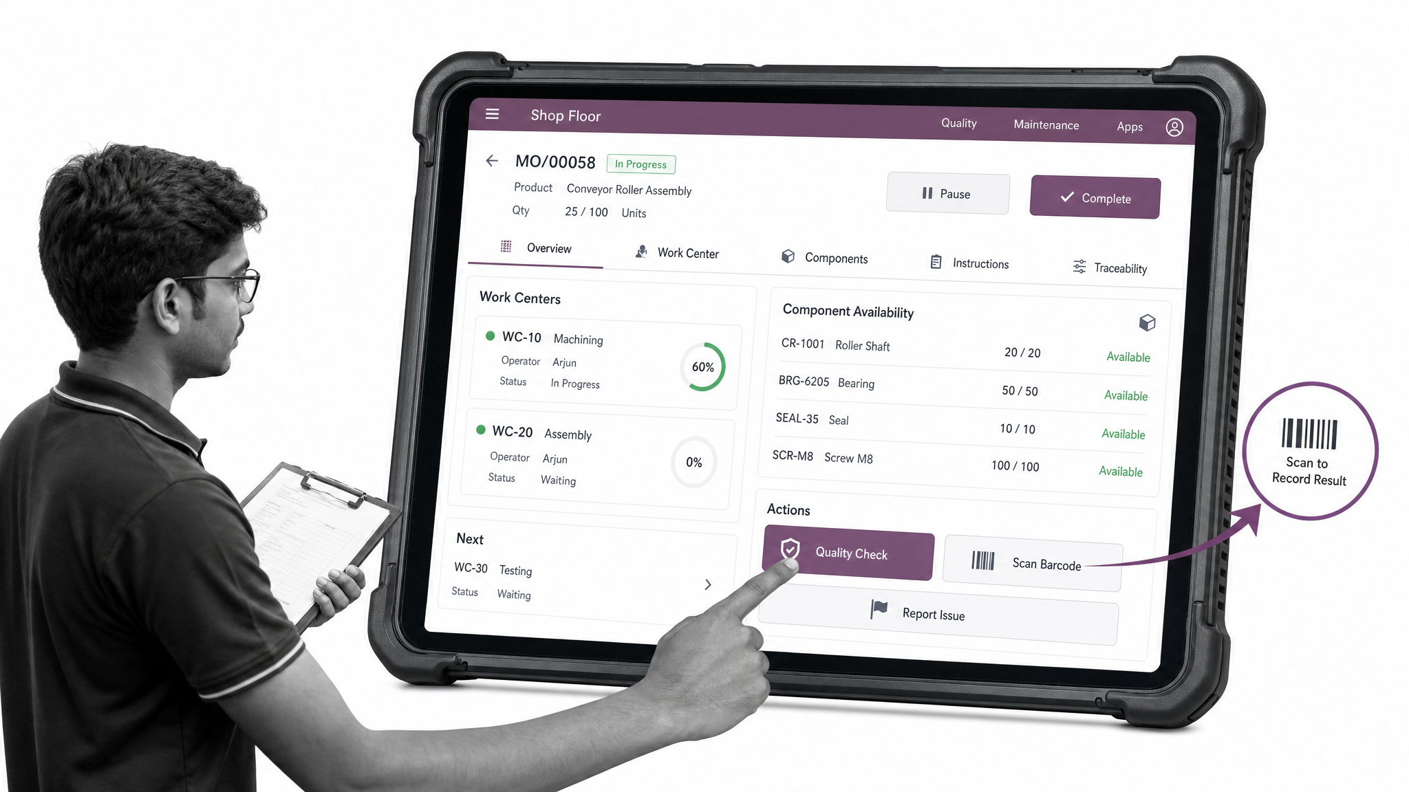 Odoo Manufacturing manufacturing management software interface for production teams
