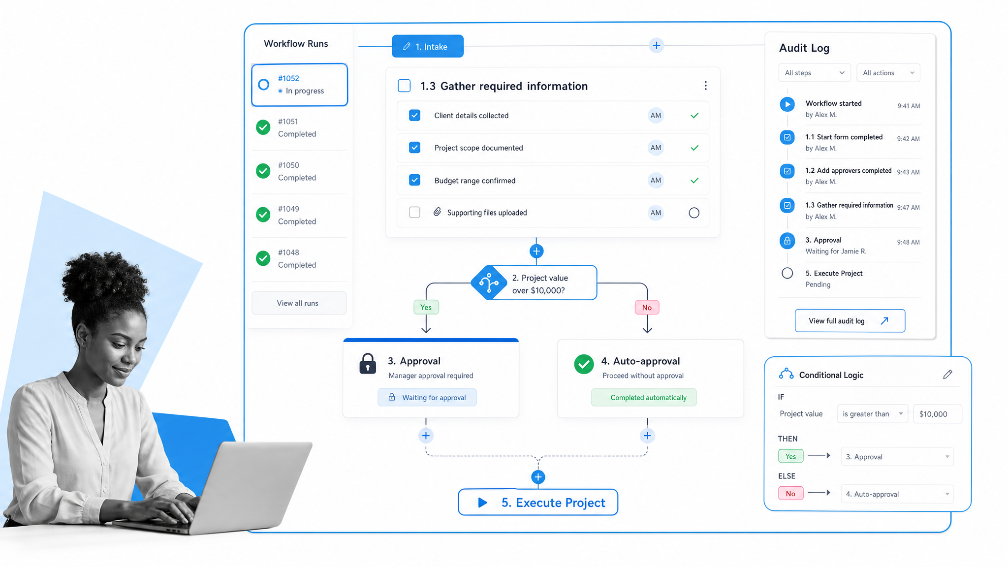 Process Street workflow editor with recurring task checklist and approval gates