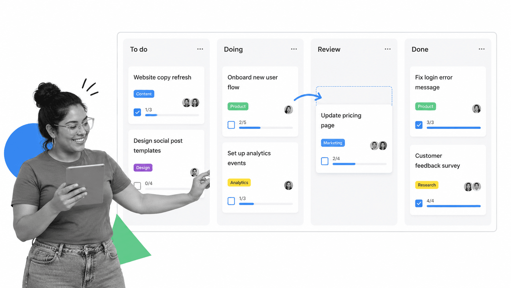 Trello project management tools example with kanban task cards