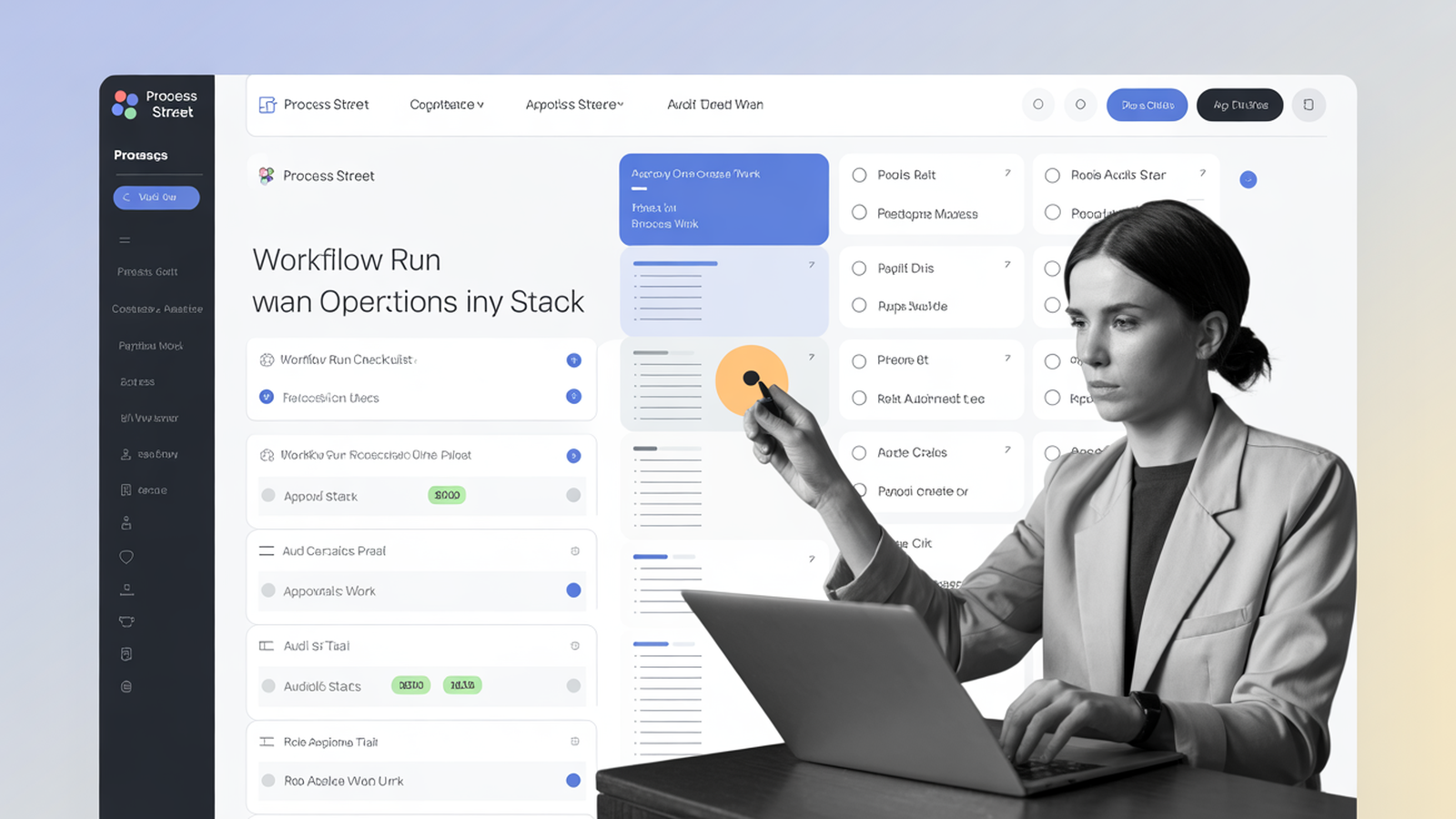 Process Street remote work software interface with photographic user