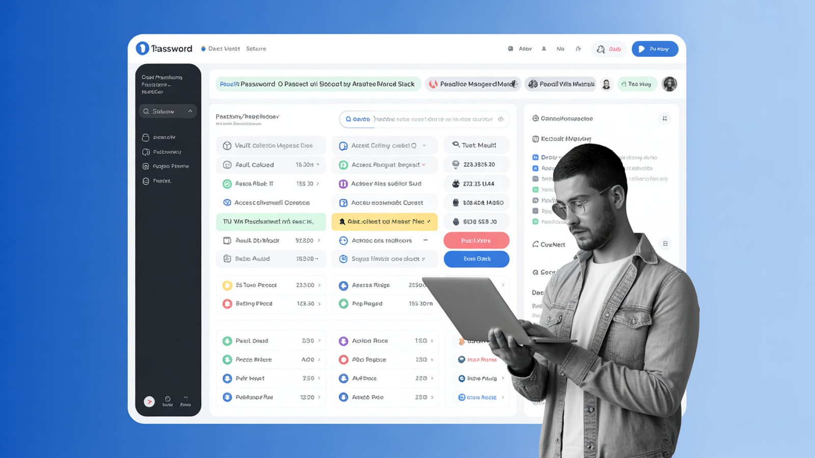 1Password remote work software interface with photographic user