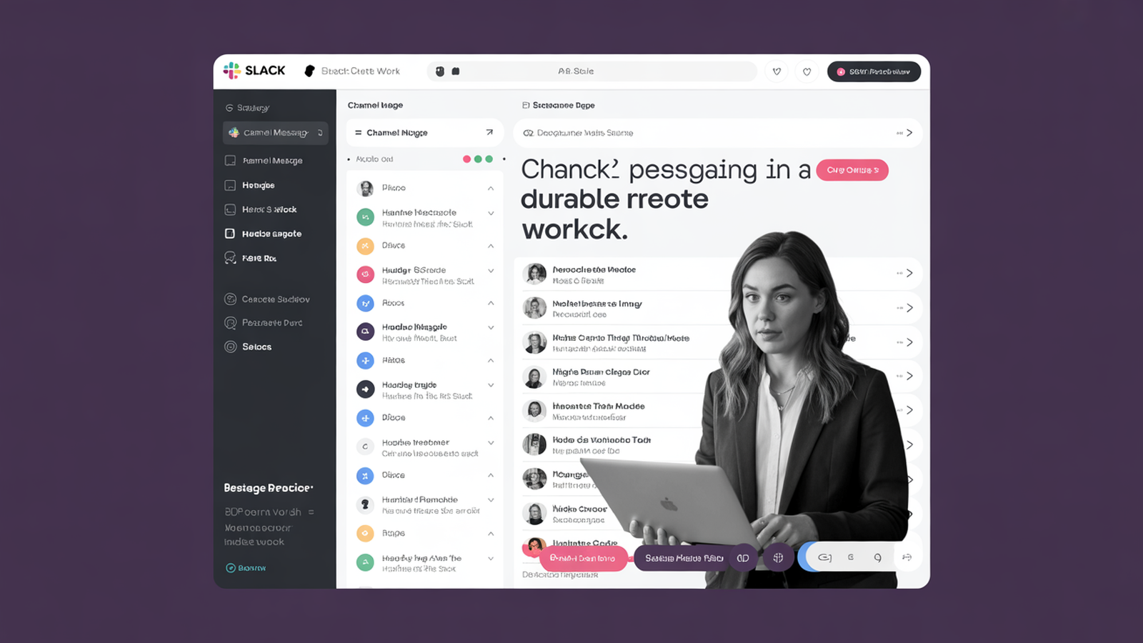 Slack remote work software interface with photographic user
