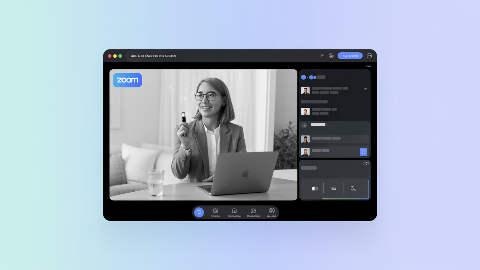 Zoom remote work software interface with photographic user