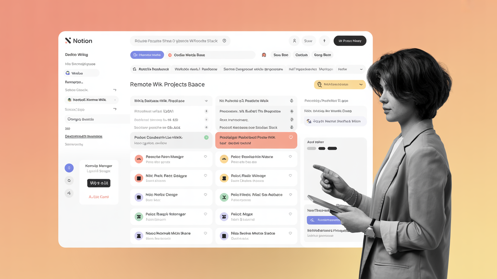 Notion remote work software interface with photographic user