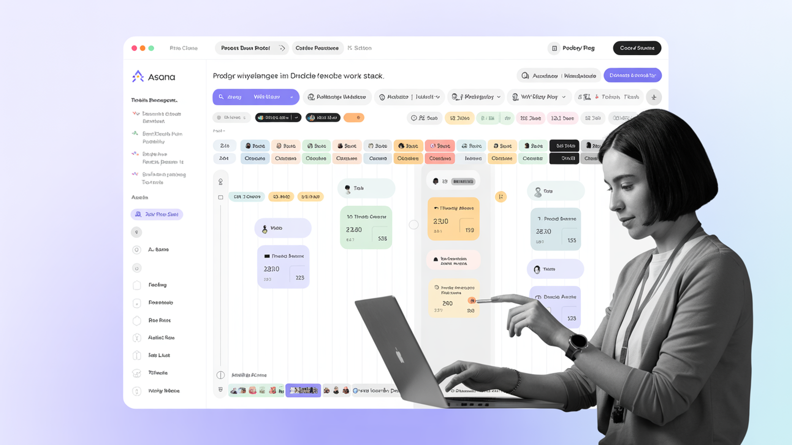 Asana remote work software interface with photographic user