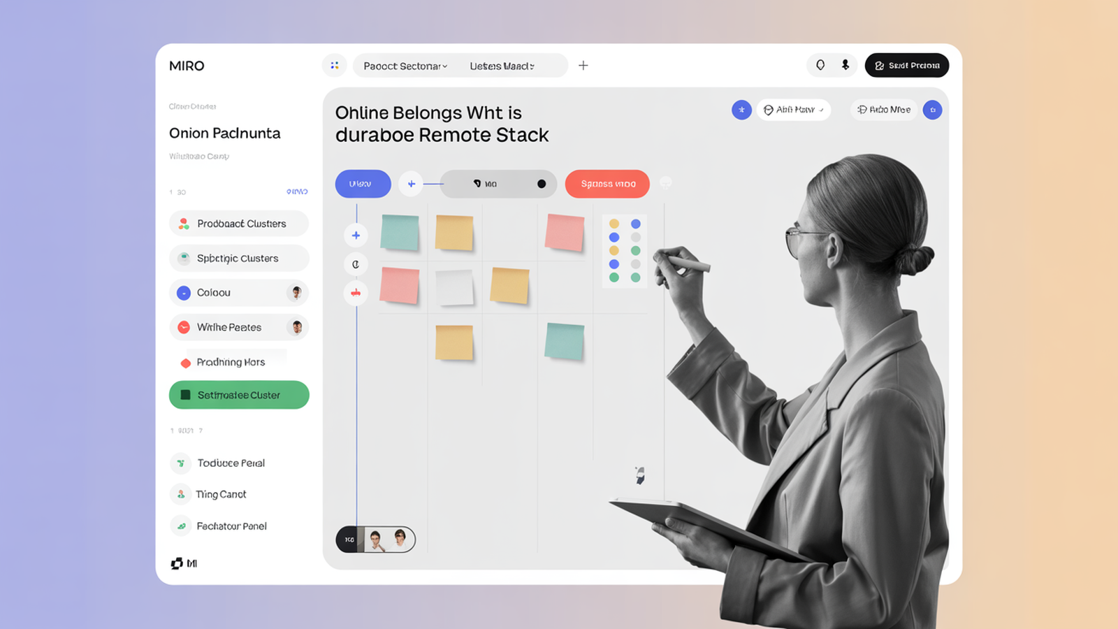 Miro remote work software interface with photographic user