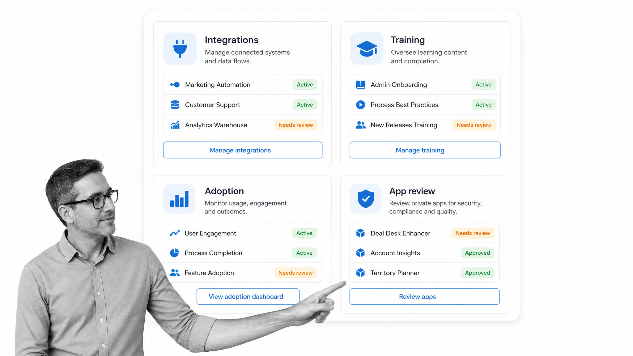 Illustration for Salesforce apps for admins: Salesforce admin governance controls