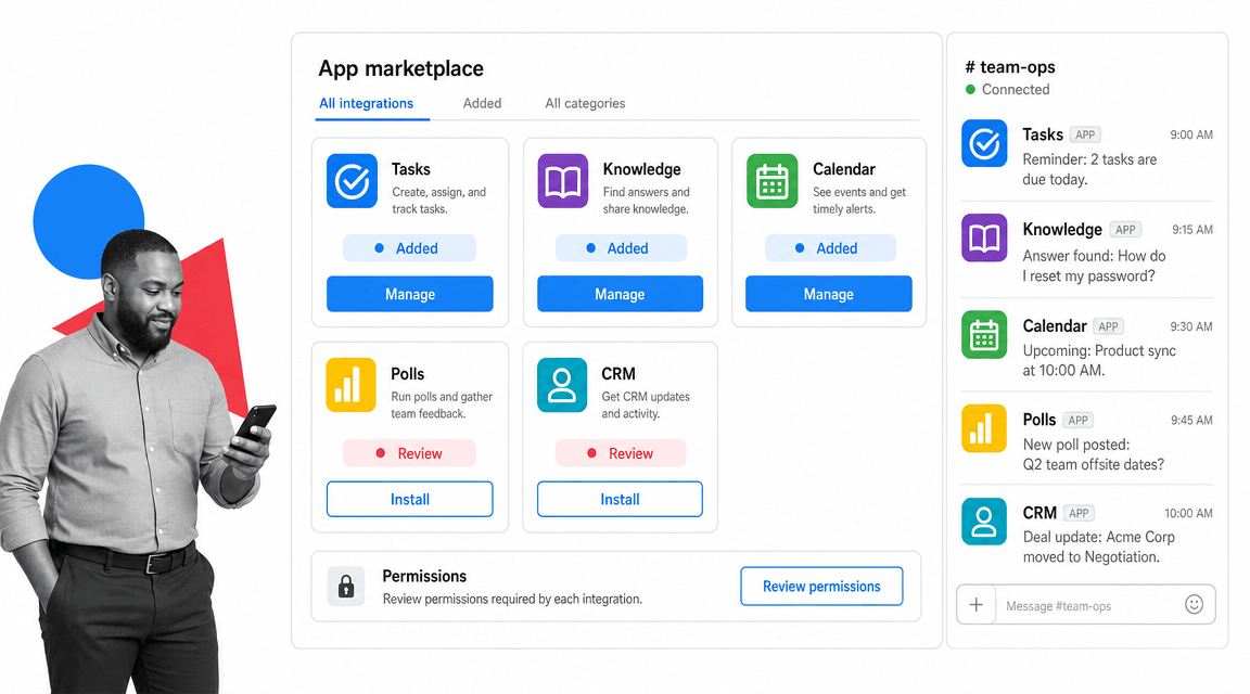 Slack app marketplace automation cards for team tasks