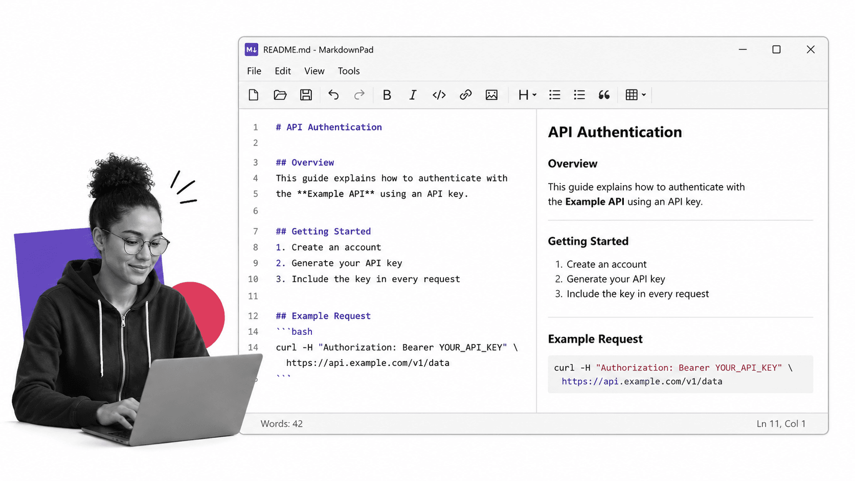 MarkdownPad split-pane markdown editor with live preview: MarkdownPad split-pane markdown editor with live preview with the distinctive feature cues visible.