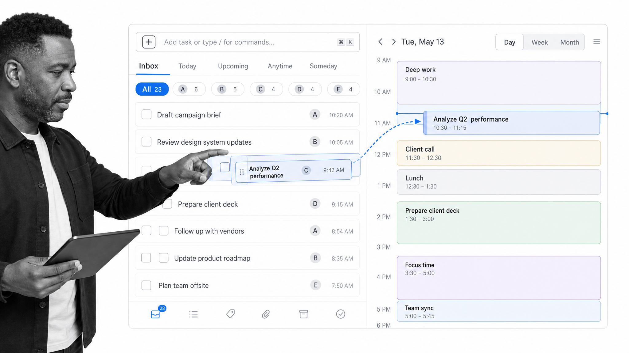 Akiflow universal inbox and calendar time blocking view