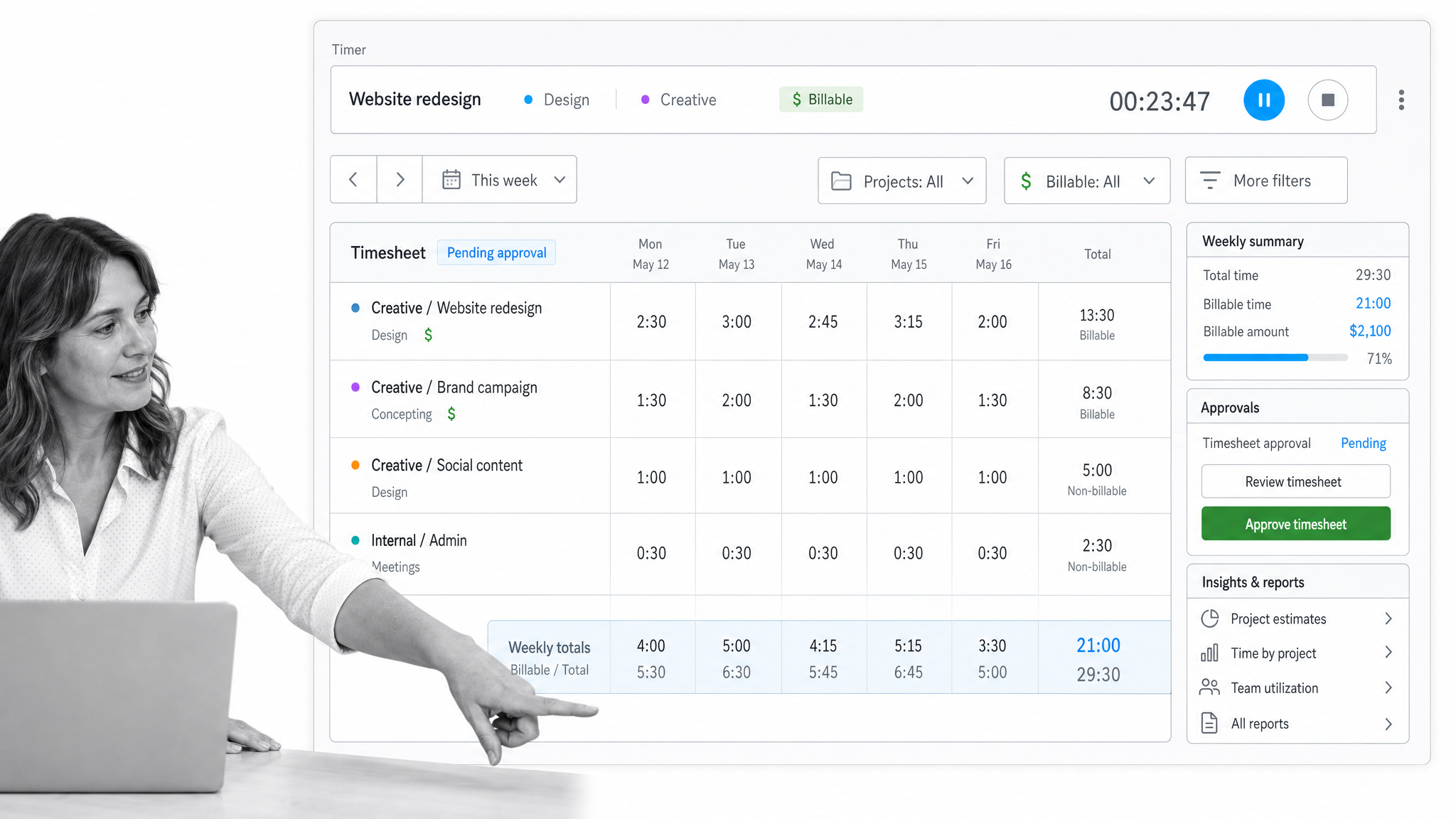 Clockify timer and timesheet for tracking work time