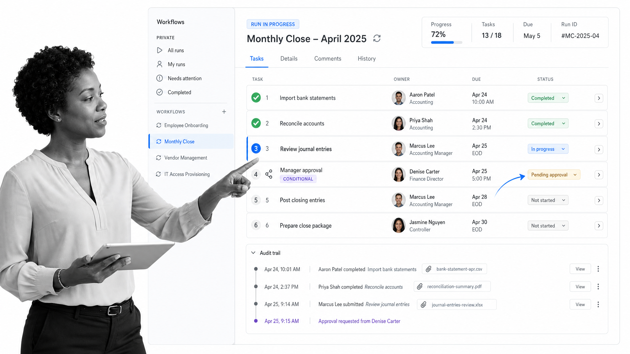 Process Street workflow run dashboard for recurring time management processes