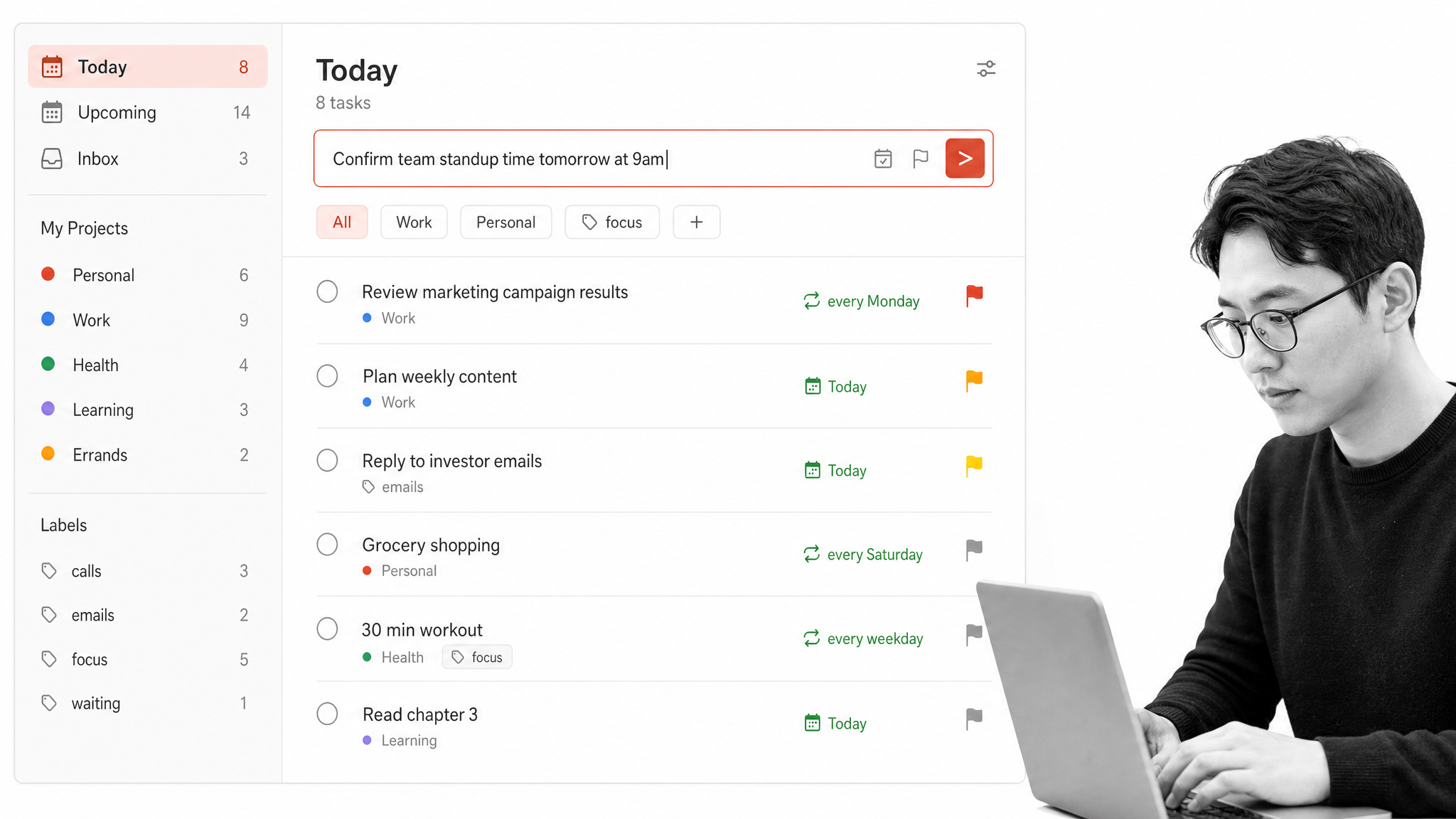 Todoist task list for quick personal time management