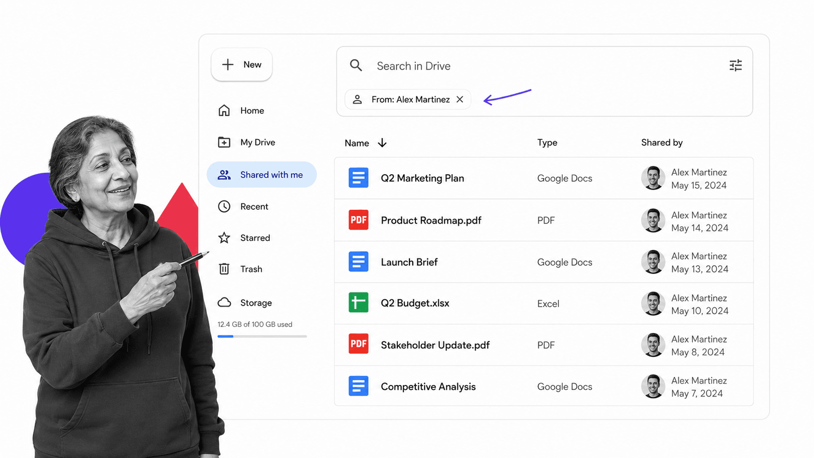 Search by person in Google Drive