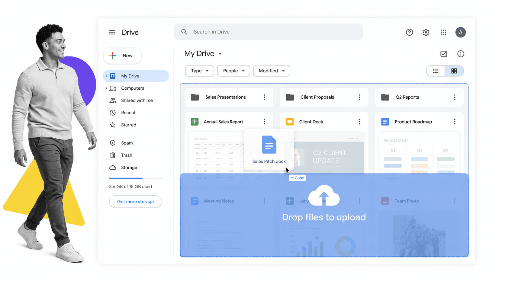 Use drag and drop to upload in Google Drive