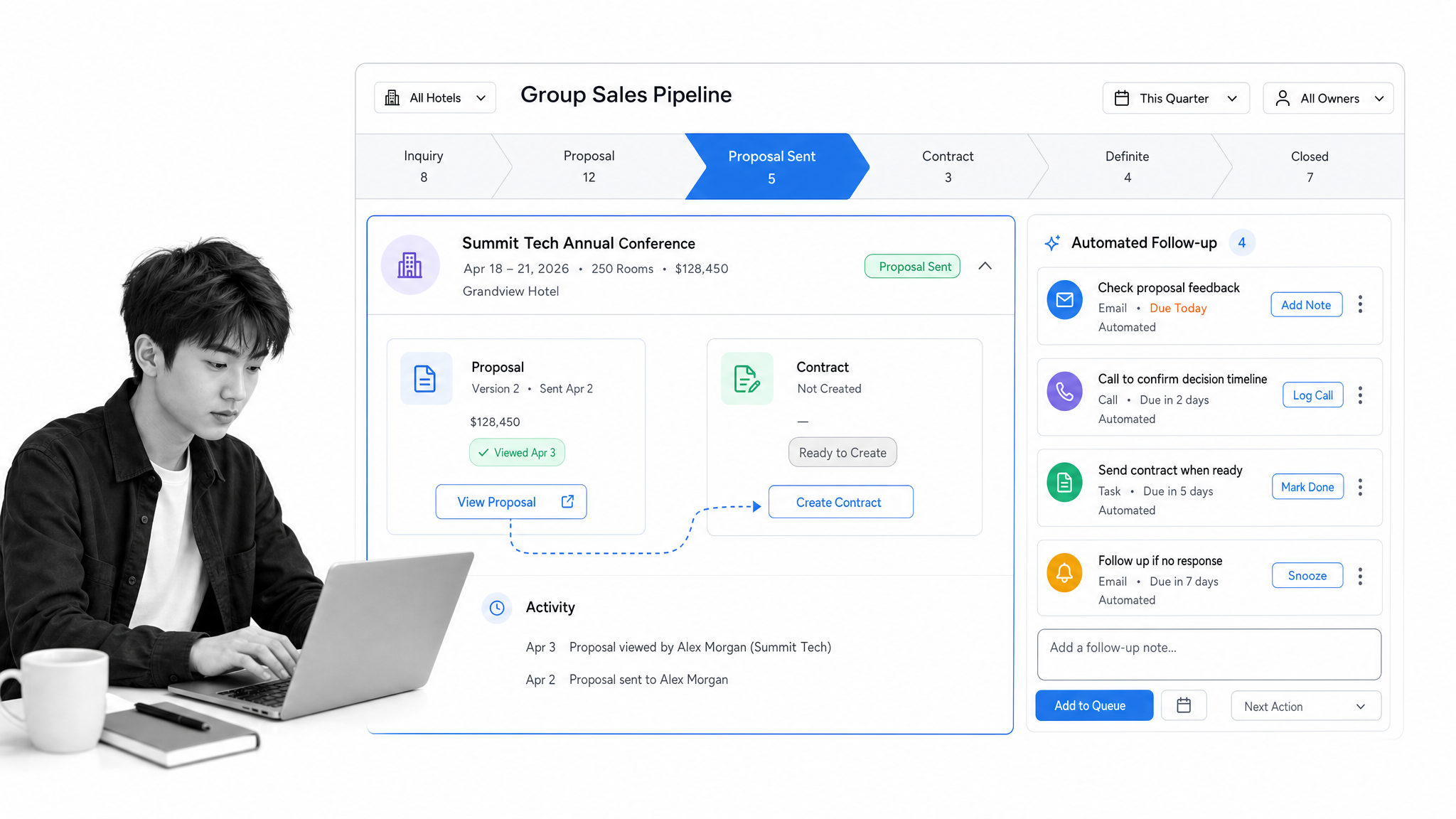Event Temple sales pipeline interface for venue management software