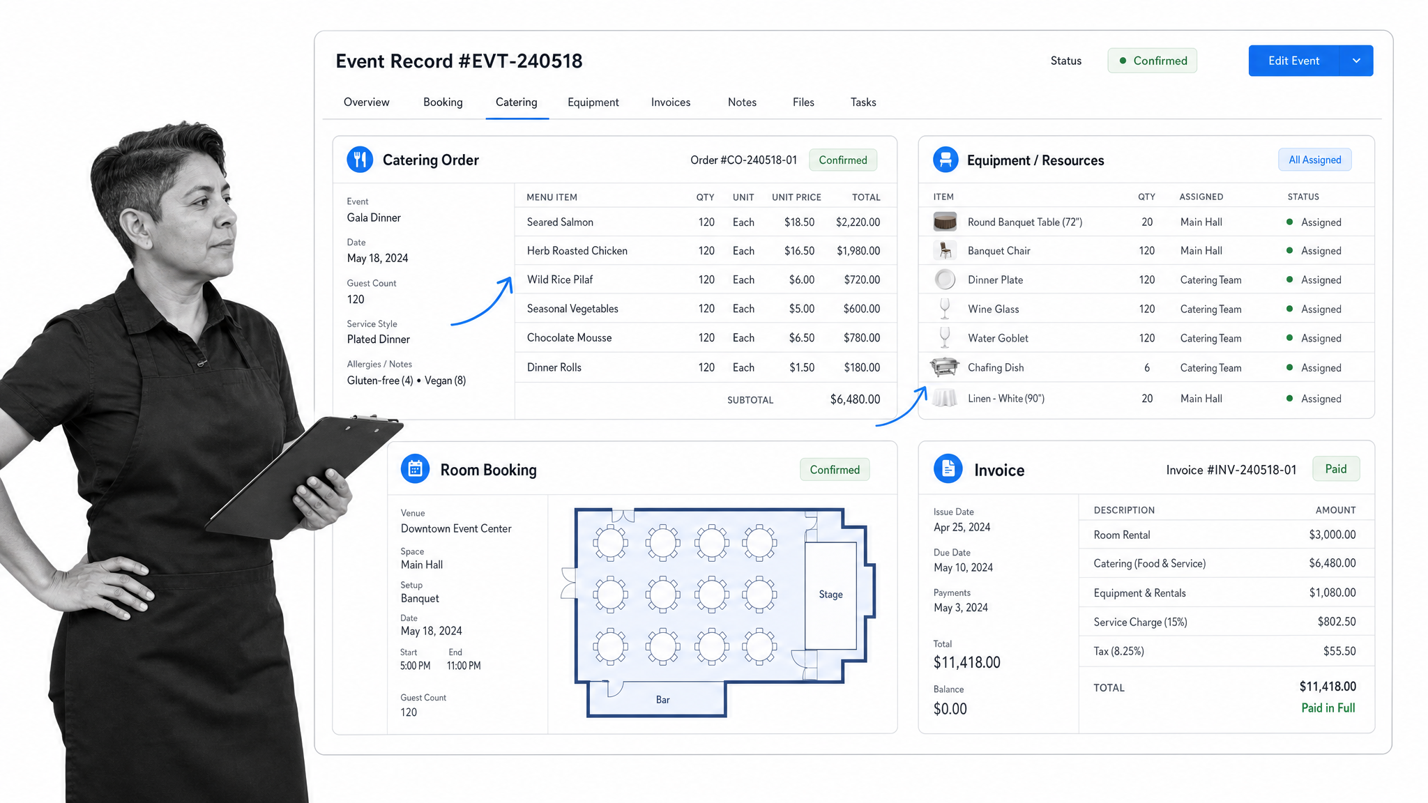 EventPro event record interface for venue management software