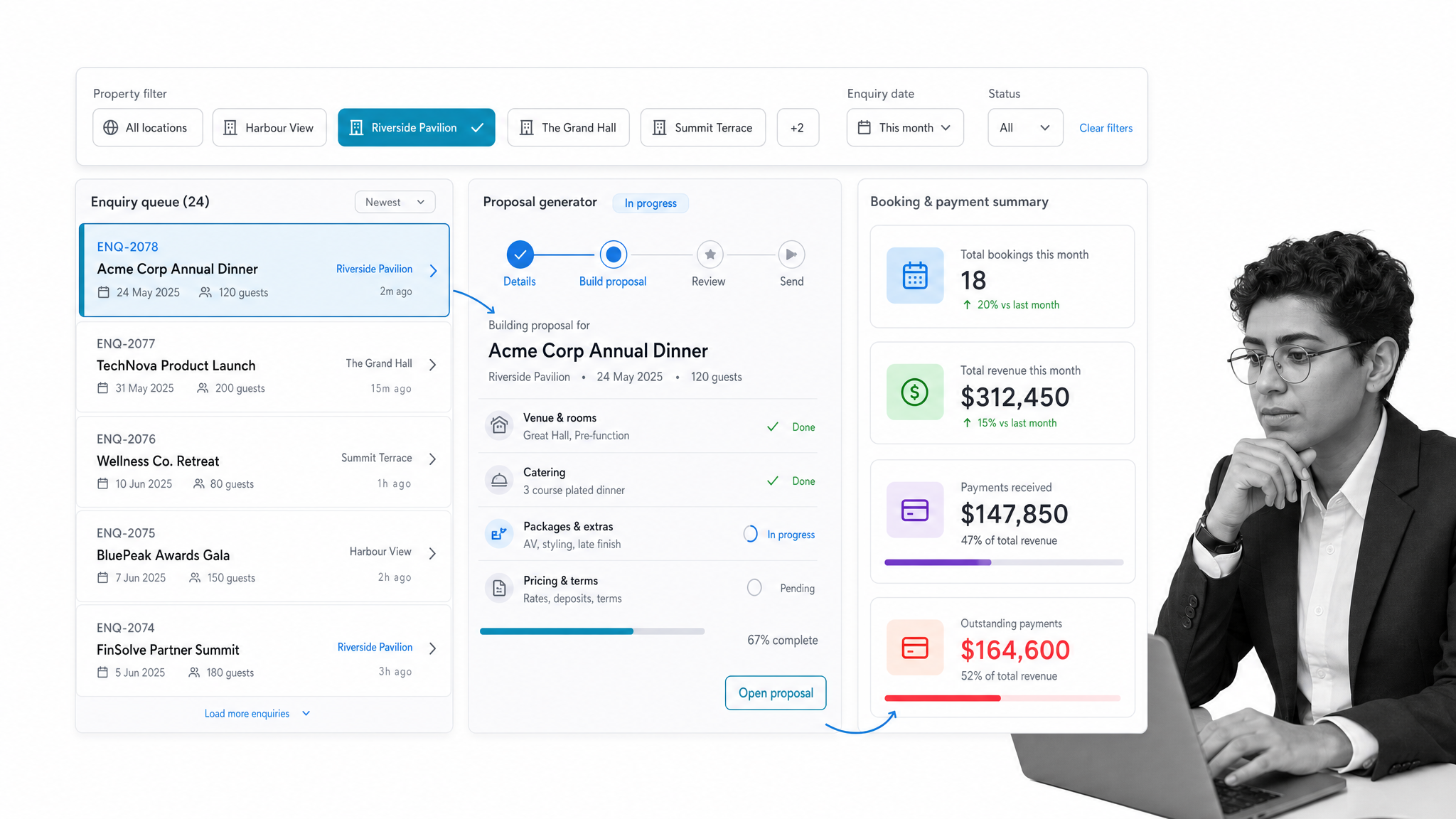iVvy dashboard interface for venue management software