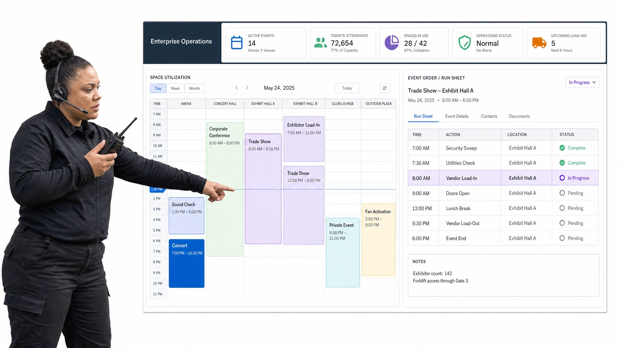 Momentus operations board interface for venue management software