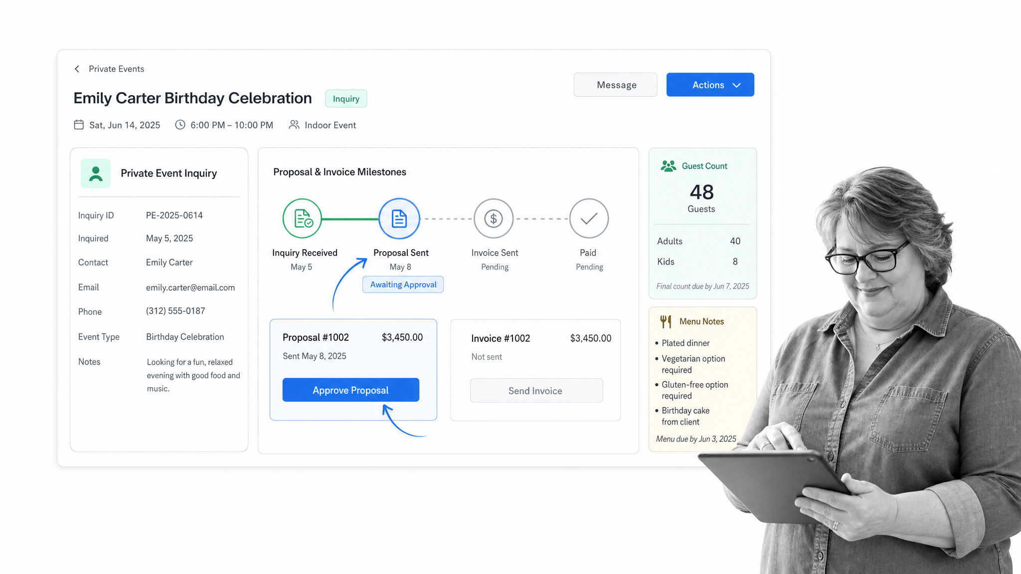 Perfect Venue event dashboard interface for venue management software
