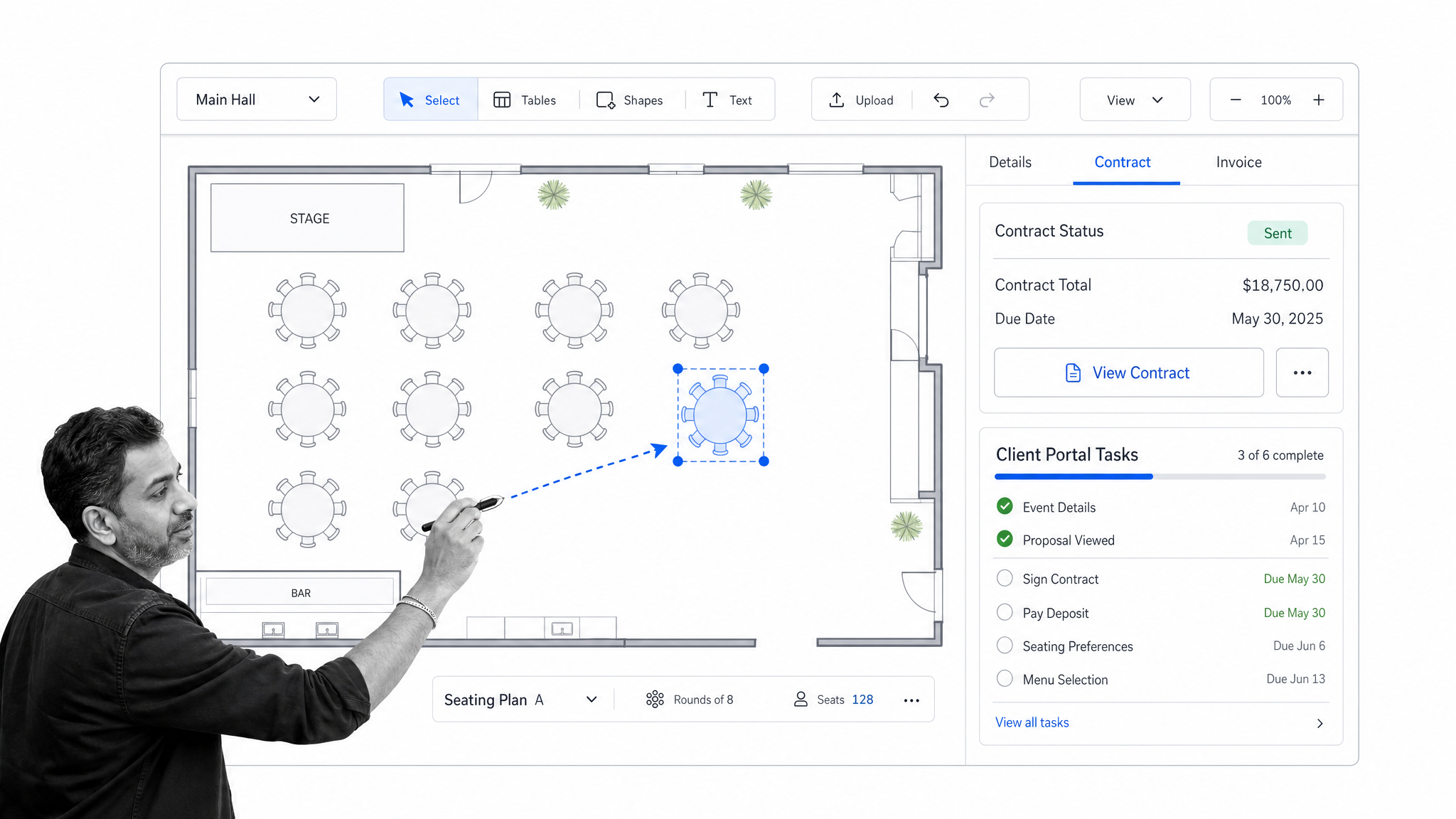 Planning Pod floorplan interface for venue management software