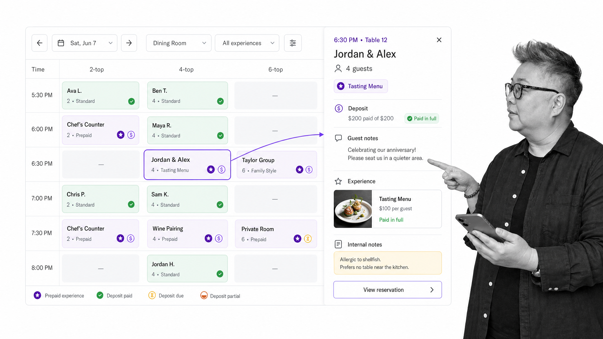 Tock reservations calendar interface for venue management software