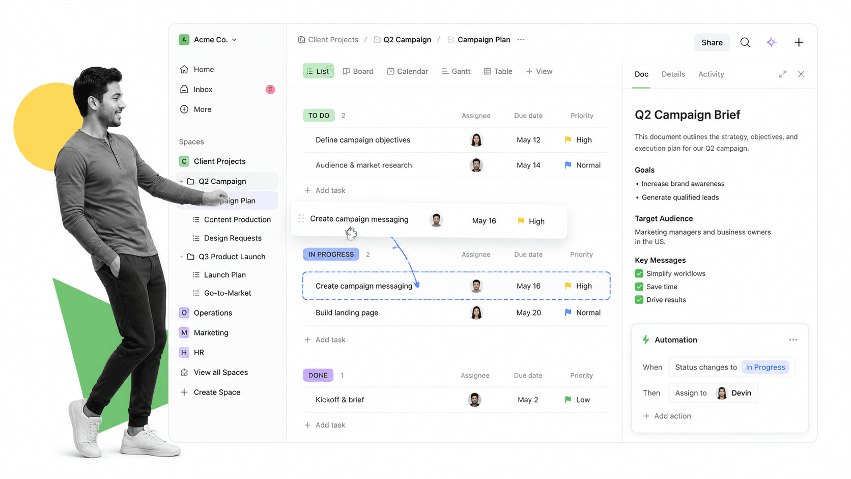 ClickUp workflow software showing its project management interface