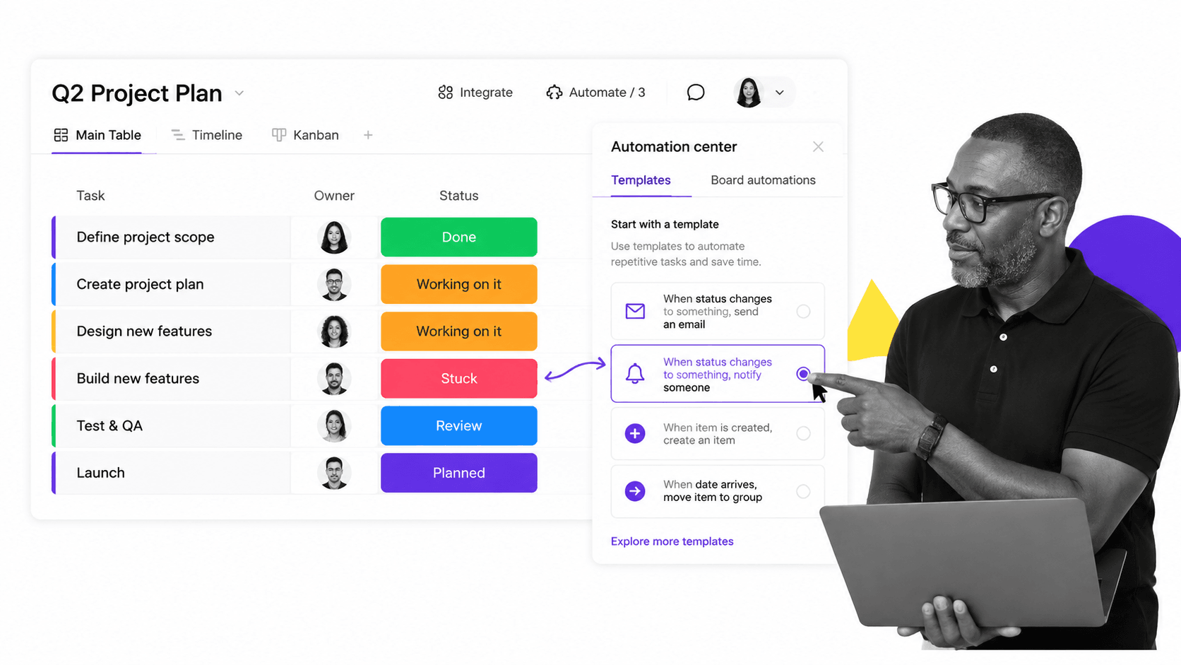 Monday.com workflow software showing its project management interface